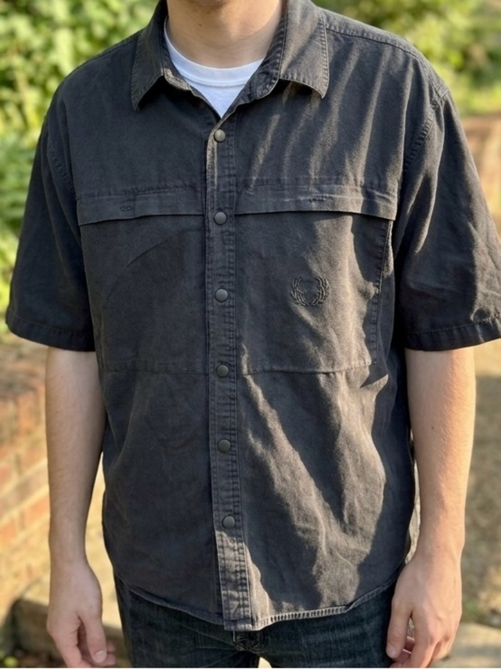 Brittania vintage large 100% cotton black washed work shirt crest unisex 80’s